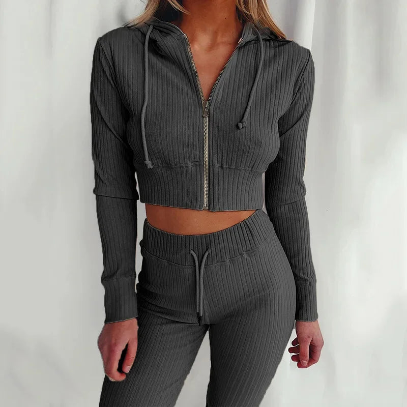 Women'S Hooded Long Sleeve Waist Suit, Slim Sports Zipper, Casual Fashion Trend 2024